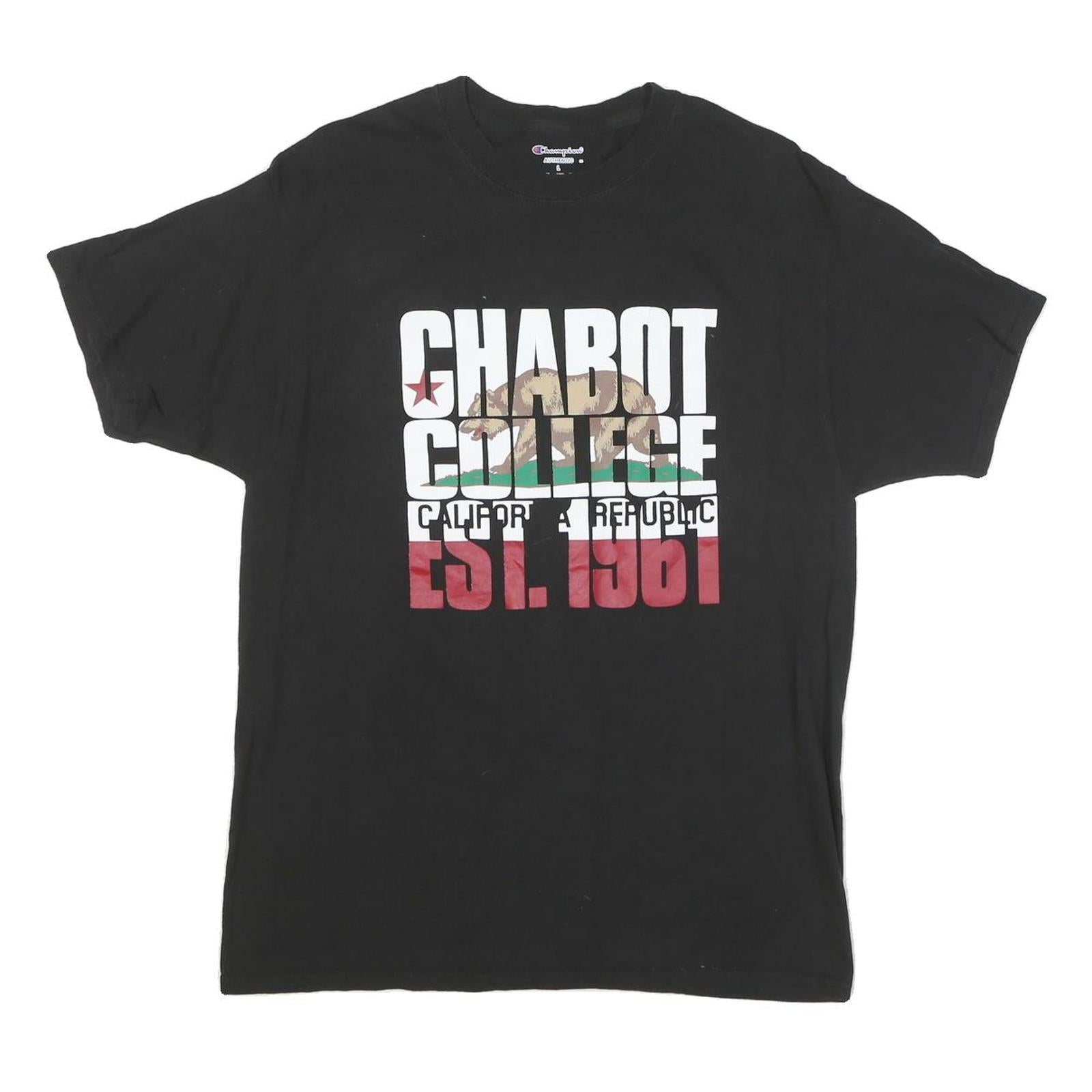 CHAMPION Mens Black Chabot College Graphic T-Shirt L Short Sleeve Crew Neck