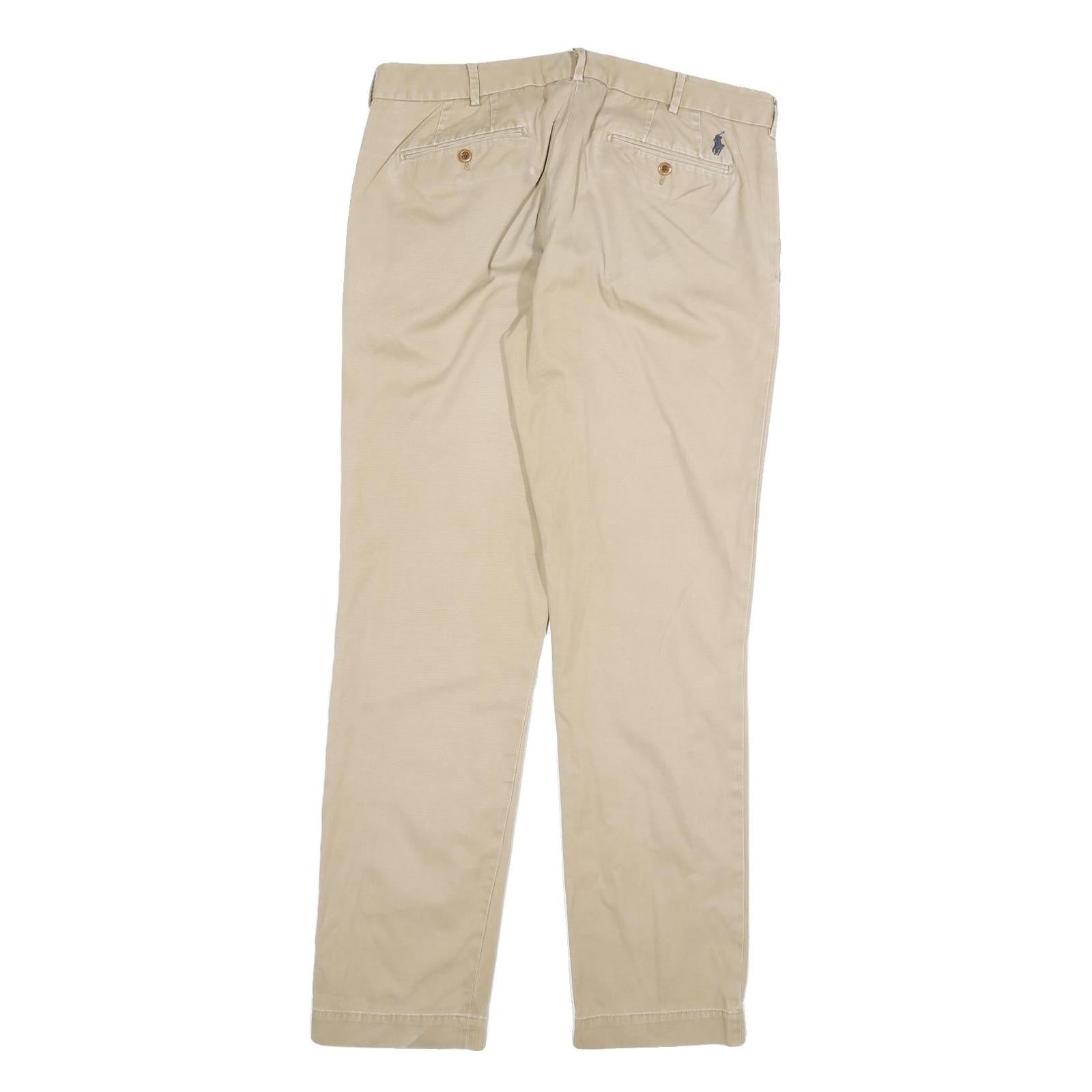 POLO RALPH LAUREN Mens Regular Fit Beige Cotton Blend Trousers W34 L34 Casual