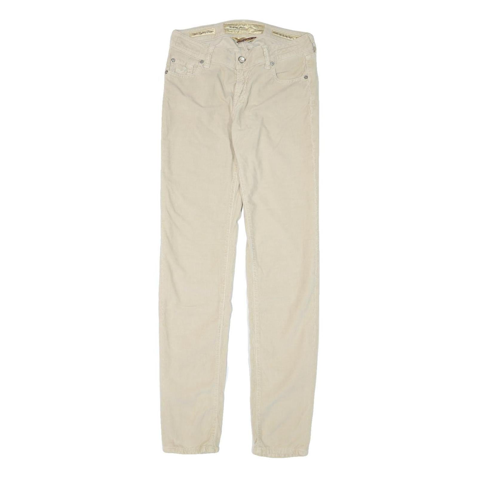 JACOB COHEN Womens Beige Slim Cotton Blend Trousers W28 L33 Zip Casual Stylish