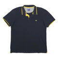 CHAMPION Mens Navy & Yellow Polo Shirt L Cotton Blend Short Sleeve Classic