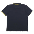 CHAMPION Mens Navy & Yellow Polo Shirt L Cotton Blend Short Sleeve Classic