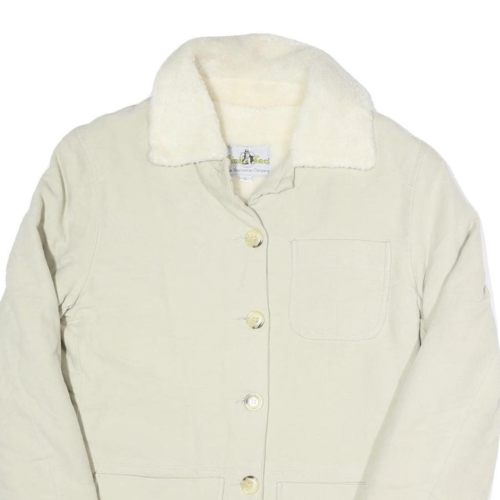UNCLE SAM Womens Cream Long Sleeve Button Jacket L Cotton Blend Plain Casual
