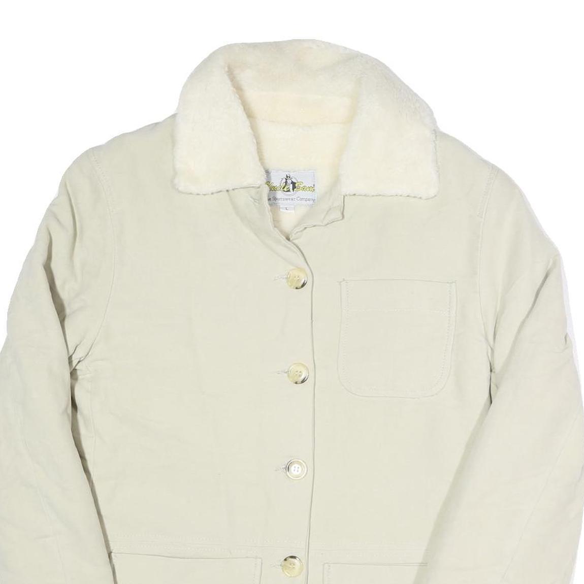 UNCLE SAM Womens Cream Long Sleeve Button Jacket L Cotton Blend Plain Casual