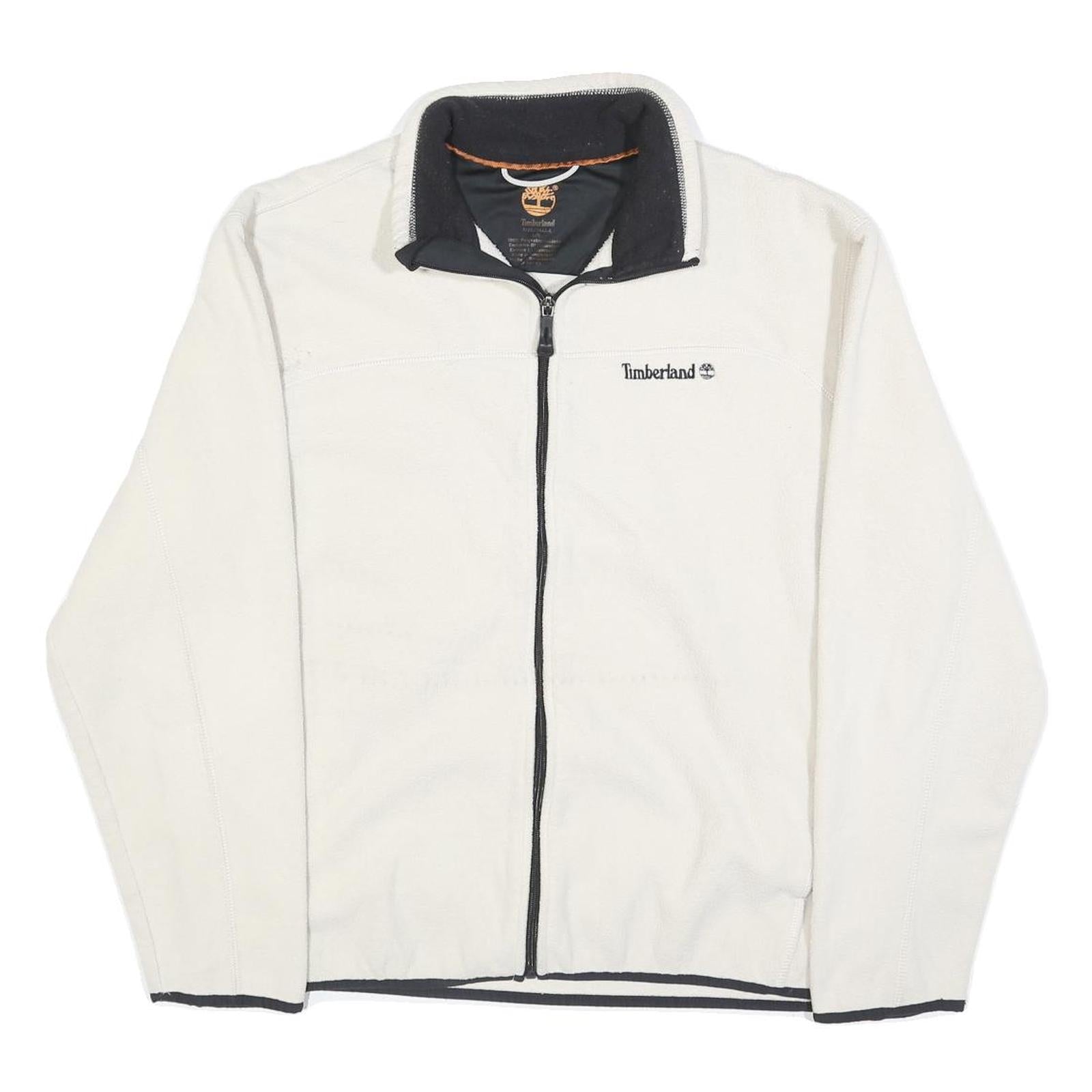TIMBERLAND Mens White Zip Jacket L Polyester Plain Outdoor Casual Lightweight