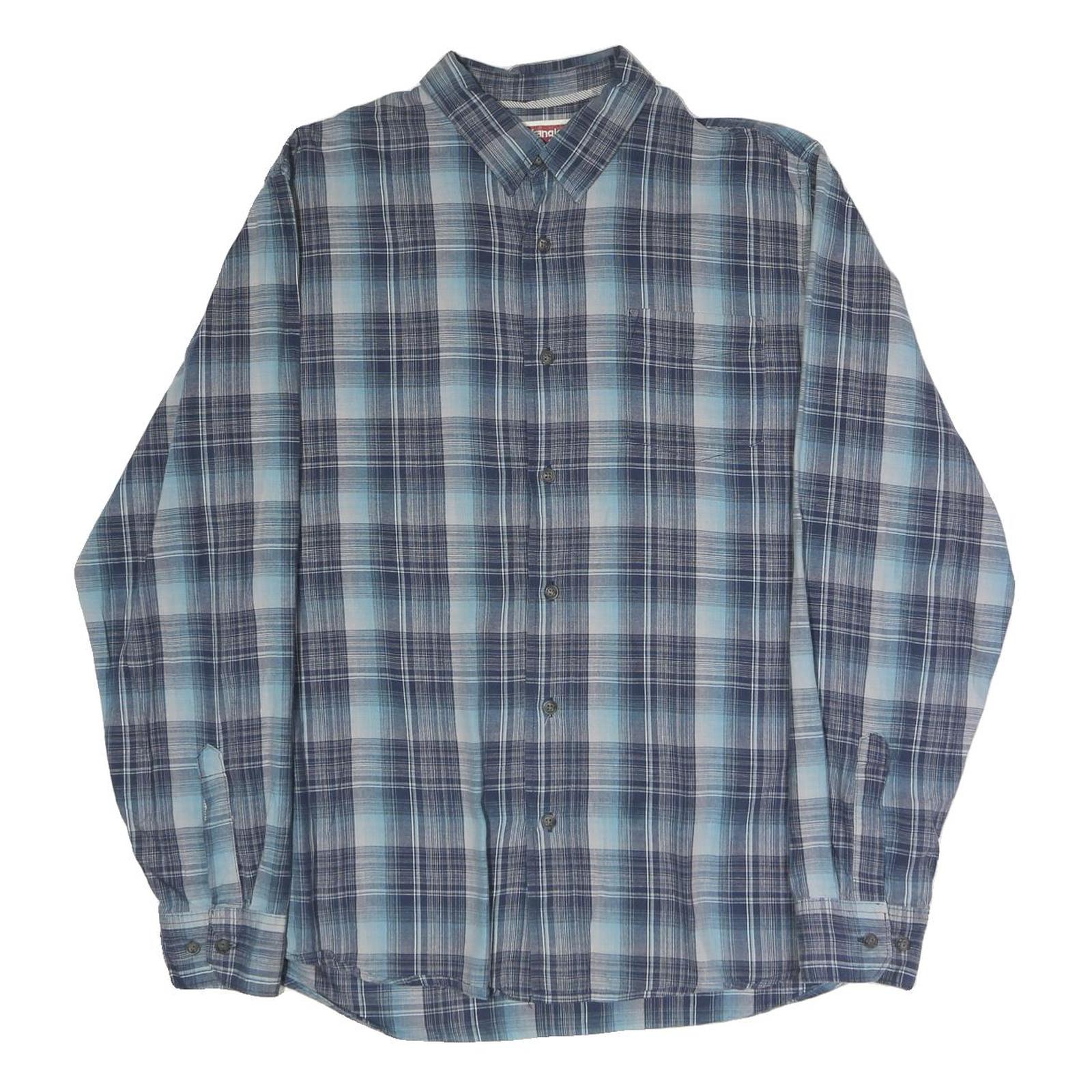 WRANGLER Mens Blue Check Shirt L Lightweight Cotton Blend Casual Button-Up