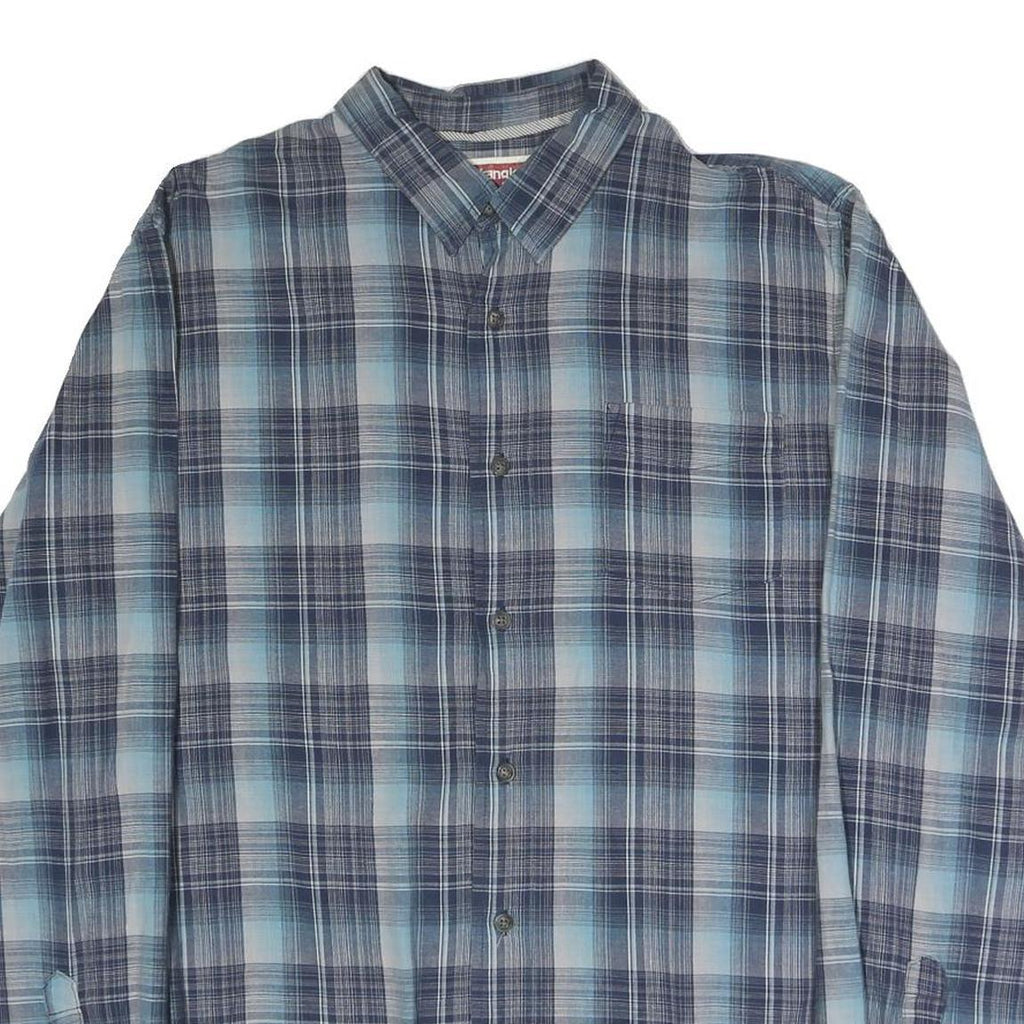 WRANGLER Mens Blue Check Shirt L Lightweight Cotton Blend Casual Button-Up