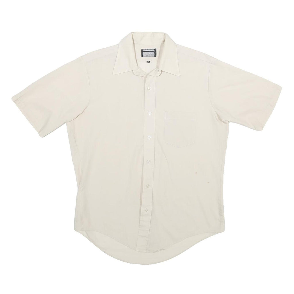 JC PENNEY Mens White Plain Shirt L Classic Fit Button Front Lightweight