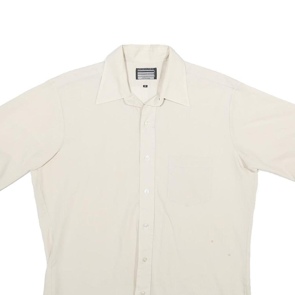 JC PENNEY Mens White Plain Shirt L Classic Fit Button Front Lightweight