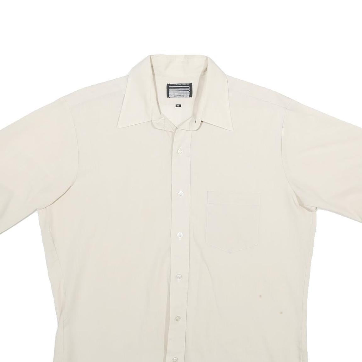 JC PENNEY Mens White Plain Shirt L Classic Fit Button Front Lightweight