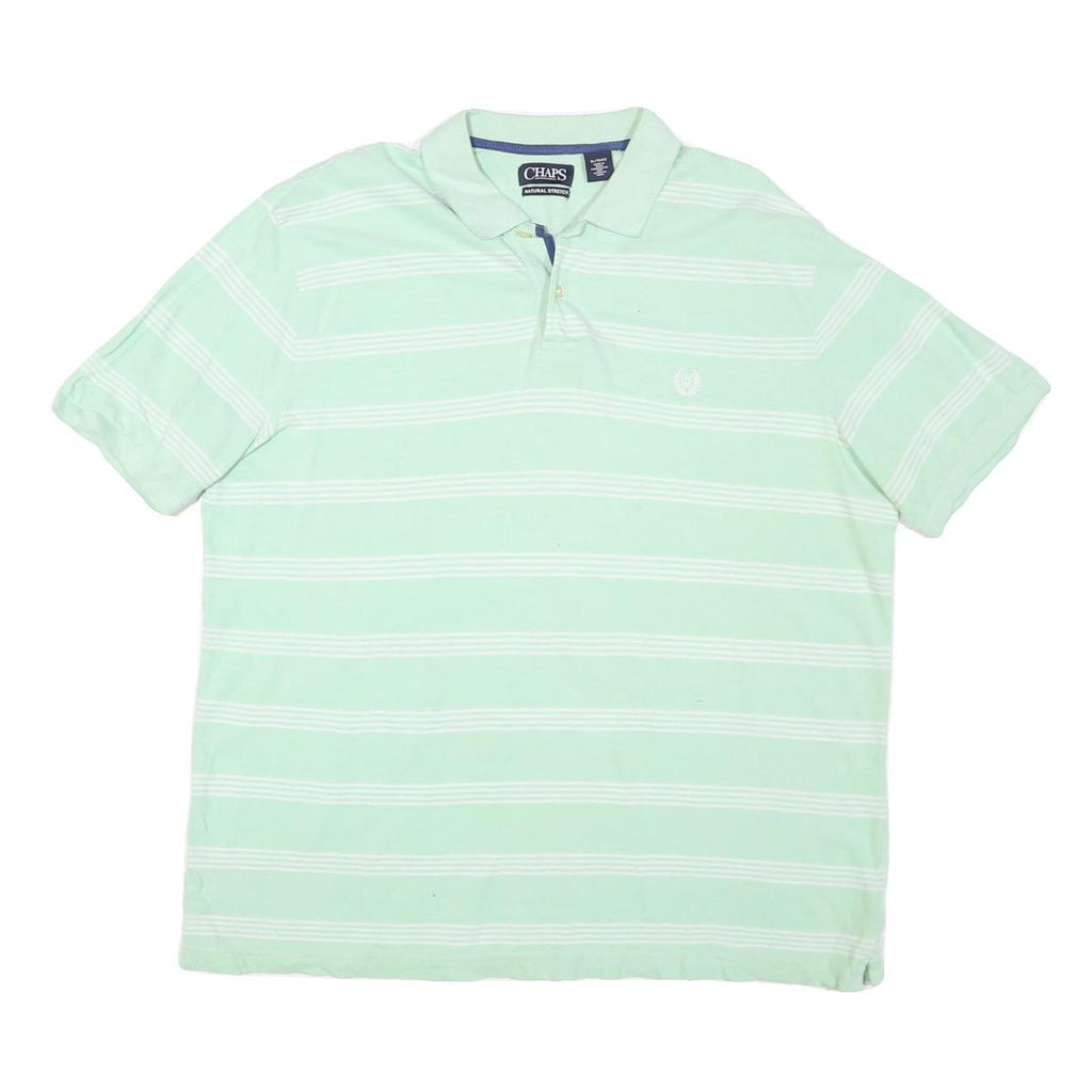 CHAPS Mens Mint Green & White Striped Short Sleeve Polo Shirt XL Cotton Blend