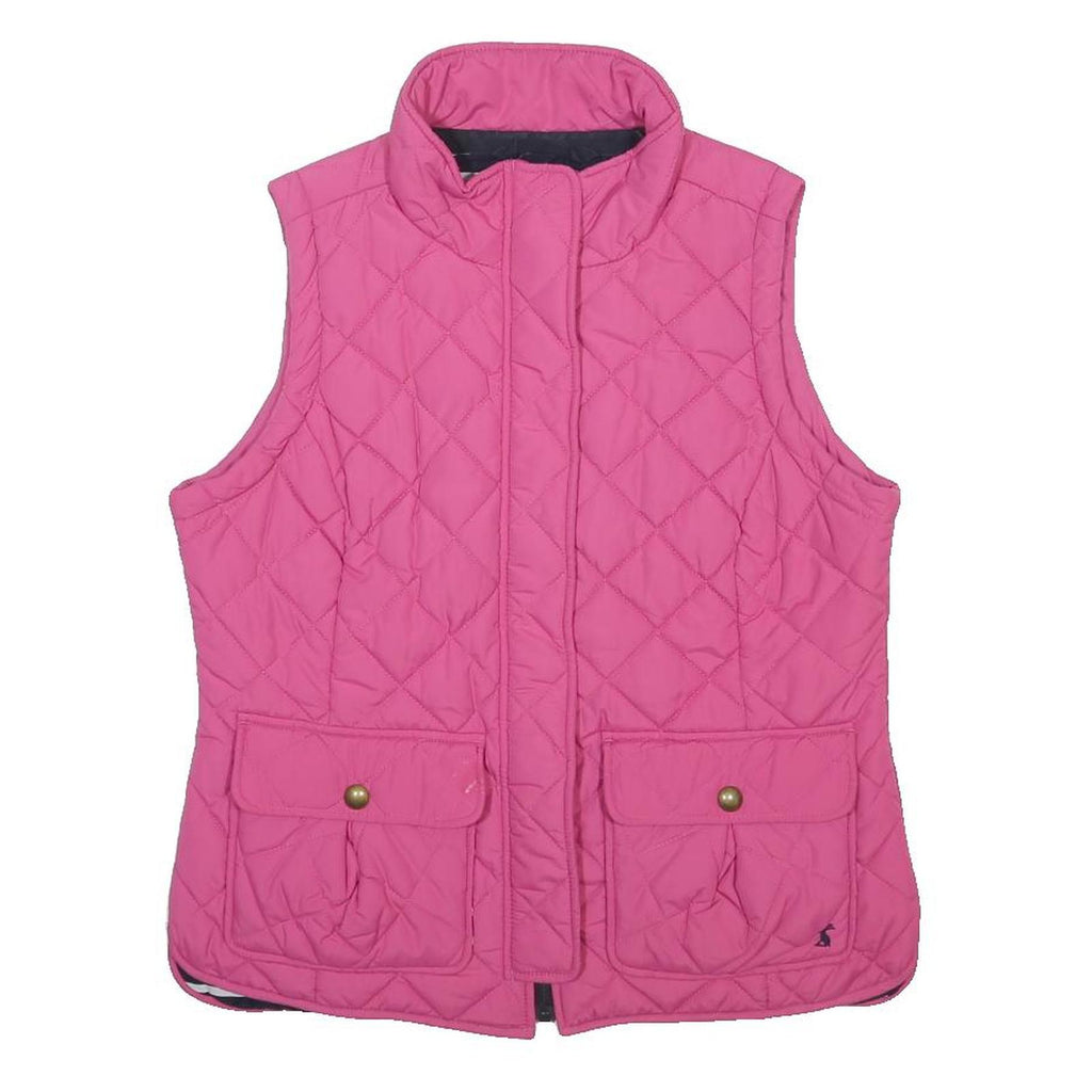 JOULES Womens Pink Quilted Sleeveless Jacket UK 14 Polyester Zip Pockets