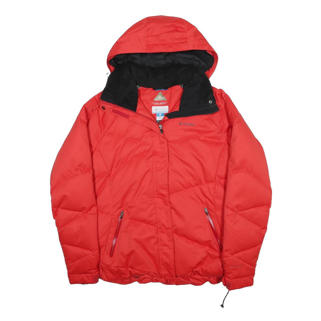 COLUMBIA Womens Red Jacket L Polyester Outdoor Zip Hooded Puffer Quilted Warm