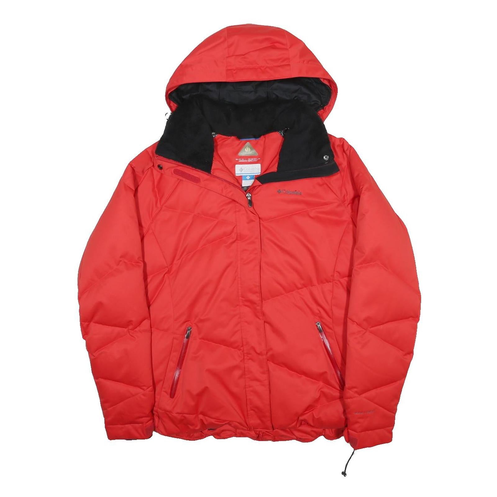 COLUMBIA Womens Red Jacket L Polyester Outdoor Zip Hooded Puffer Quilted Warm