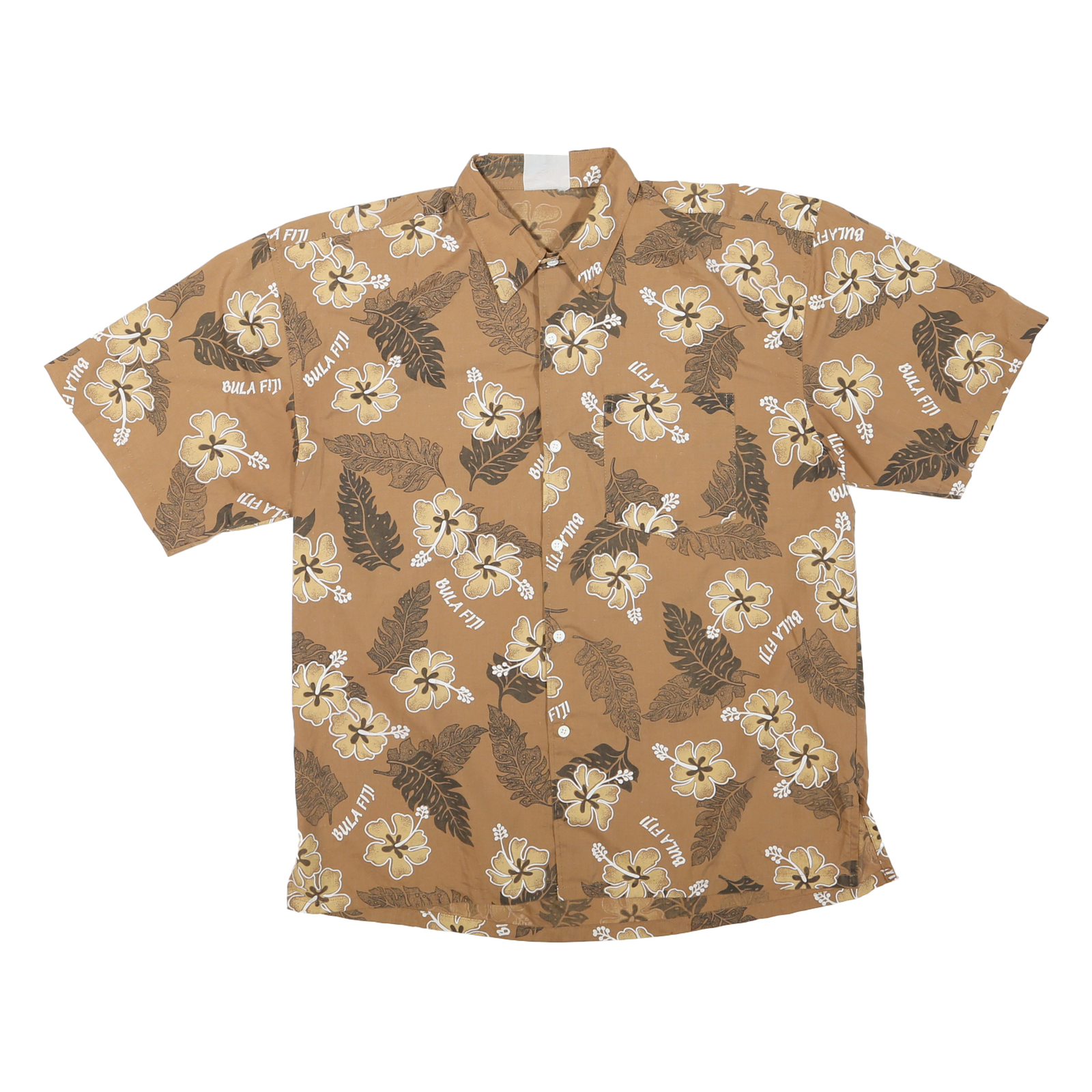 Mens Beige Cotton Blend Floral Print Casual Shirt M Short Sleeve Breathable