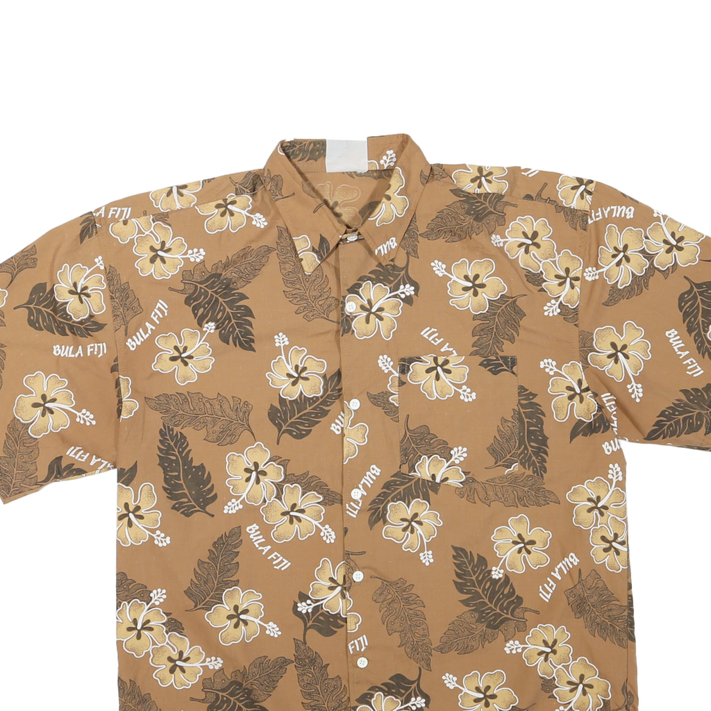 Mens Beige Cotton Blend Floral Print Casual Shirt M Short Sleeve Breathable