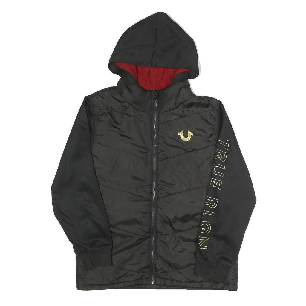 TRUE RELIGION Womens Black Zip Hooded Polyester Jacket L Sportswear