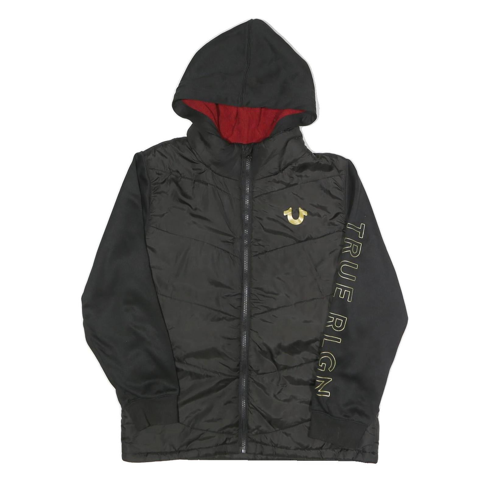 TRUE RELIGION Womens Black Zip Hooded Polyester Jacket L Sportswear