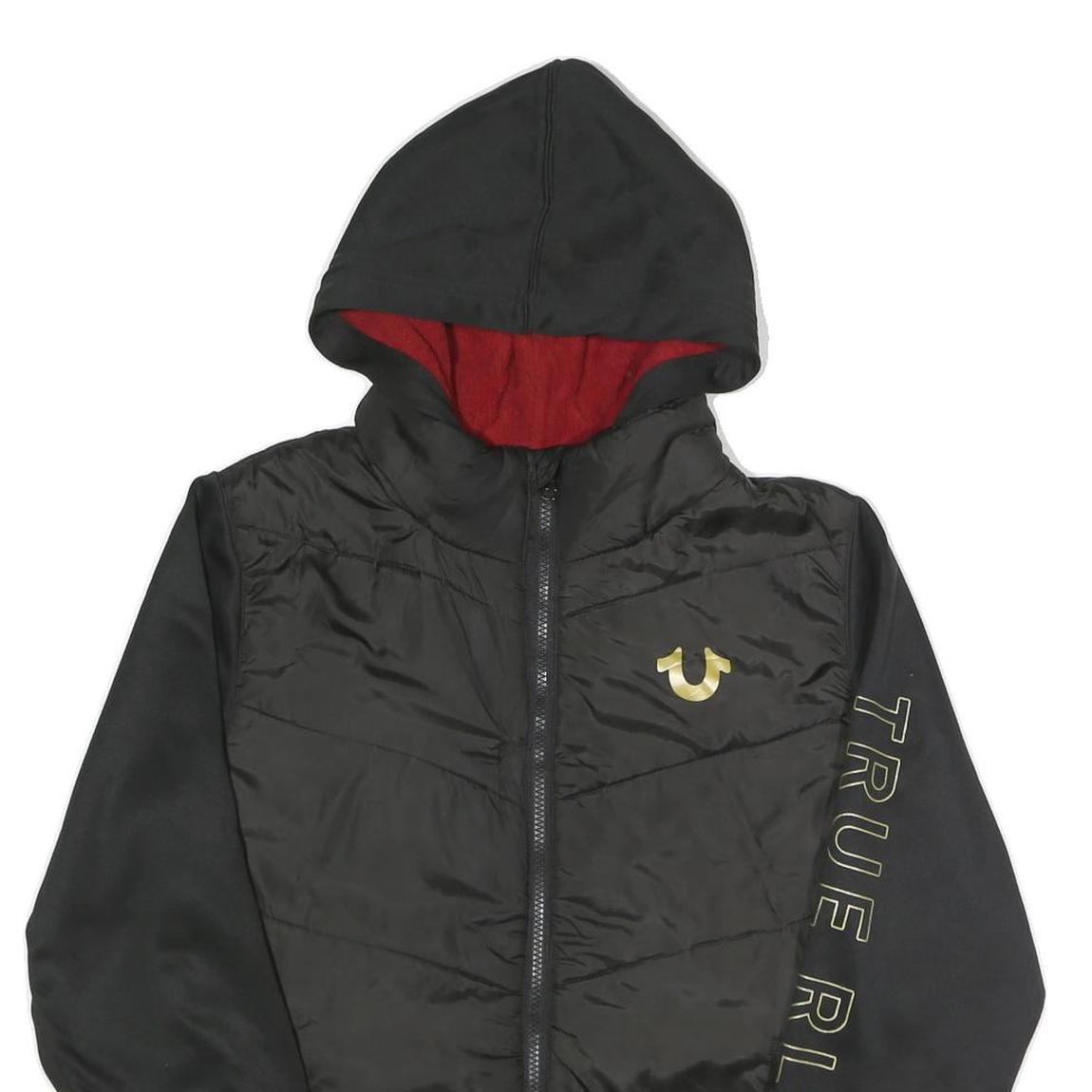 TRUE RELIGION Womens Black Zip Hooded Polyester Jacket L Sportswear