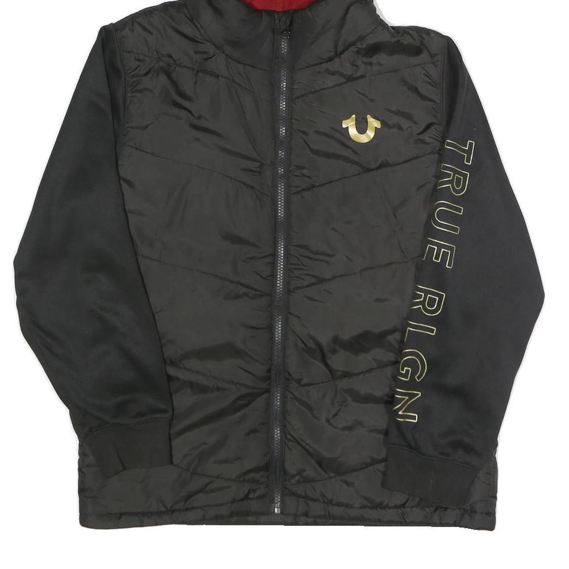 TRUE RELIGION Womens Black Zip Hooded Polyester Jacket L Sportswear