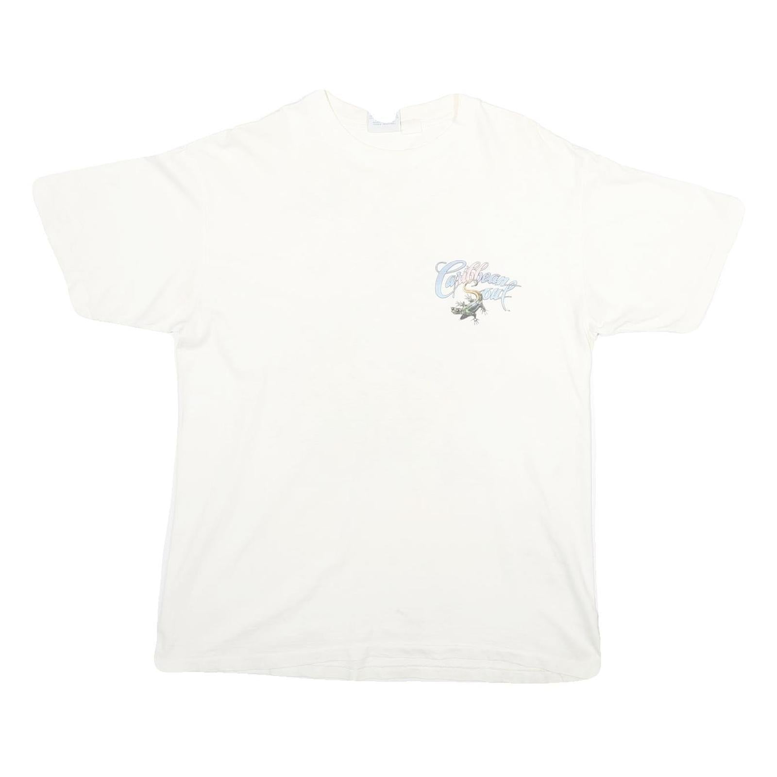 CARIBBEAN SOUL Mens White Graphic T-Shirt L Short Sleeve Crew Neck Tropical