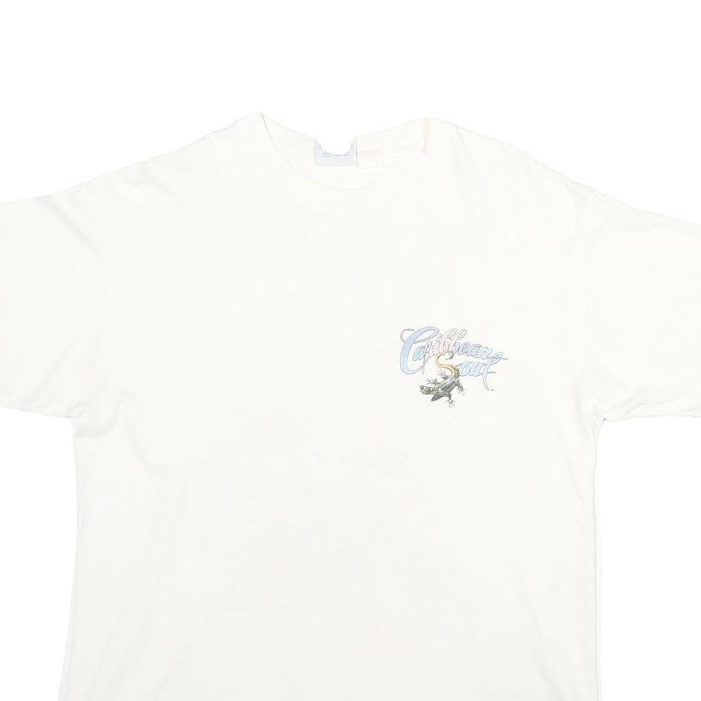 CARIBBEAN SOUL Mens White Graphic T-Shirt L Short Sleeve Crew Neck Tropical