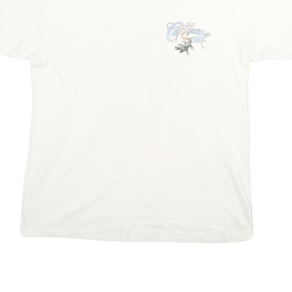 CARIBBEAN SOUL Mens White Graphic T-Shirt L Short Sleeve Crew Neck Tropical