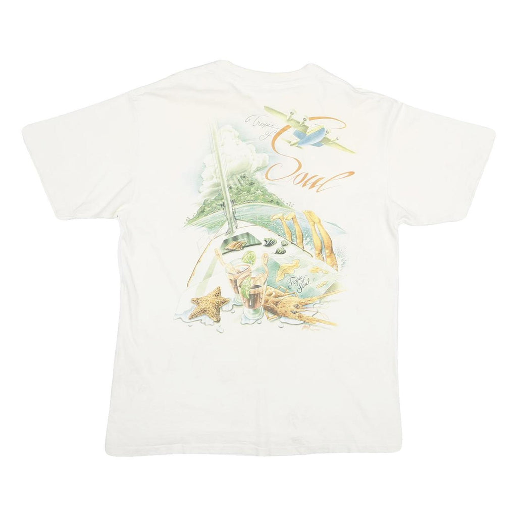 CARIBBEAN SOUL Mens White Graphic T-Shirt L Short Sleeve Crew Neck Tropical