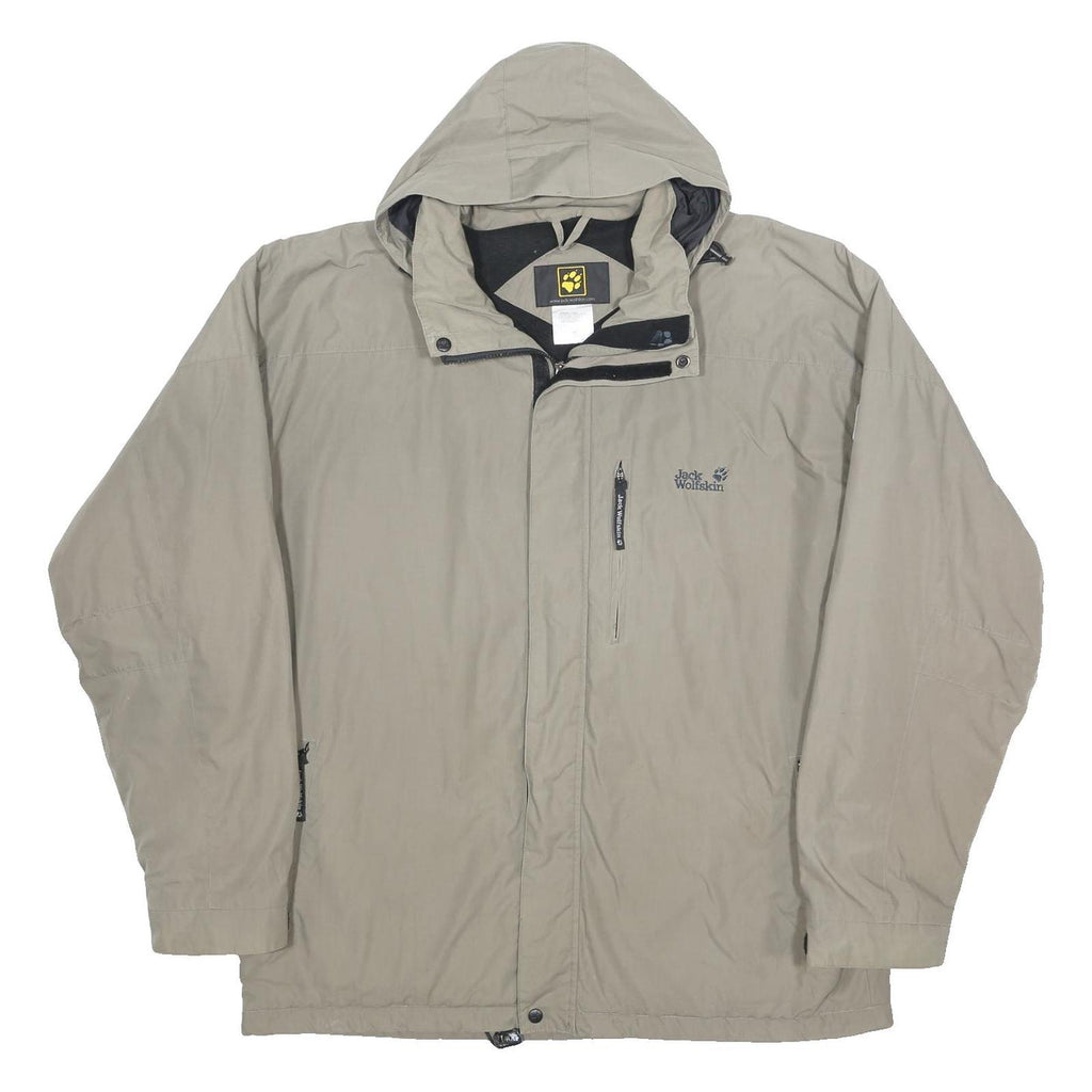 JACK WOLFSKIN Mens Beige Hooded Cotton Blend Jacket 2XL Outdoor Zip Casual