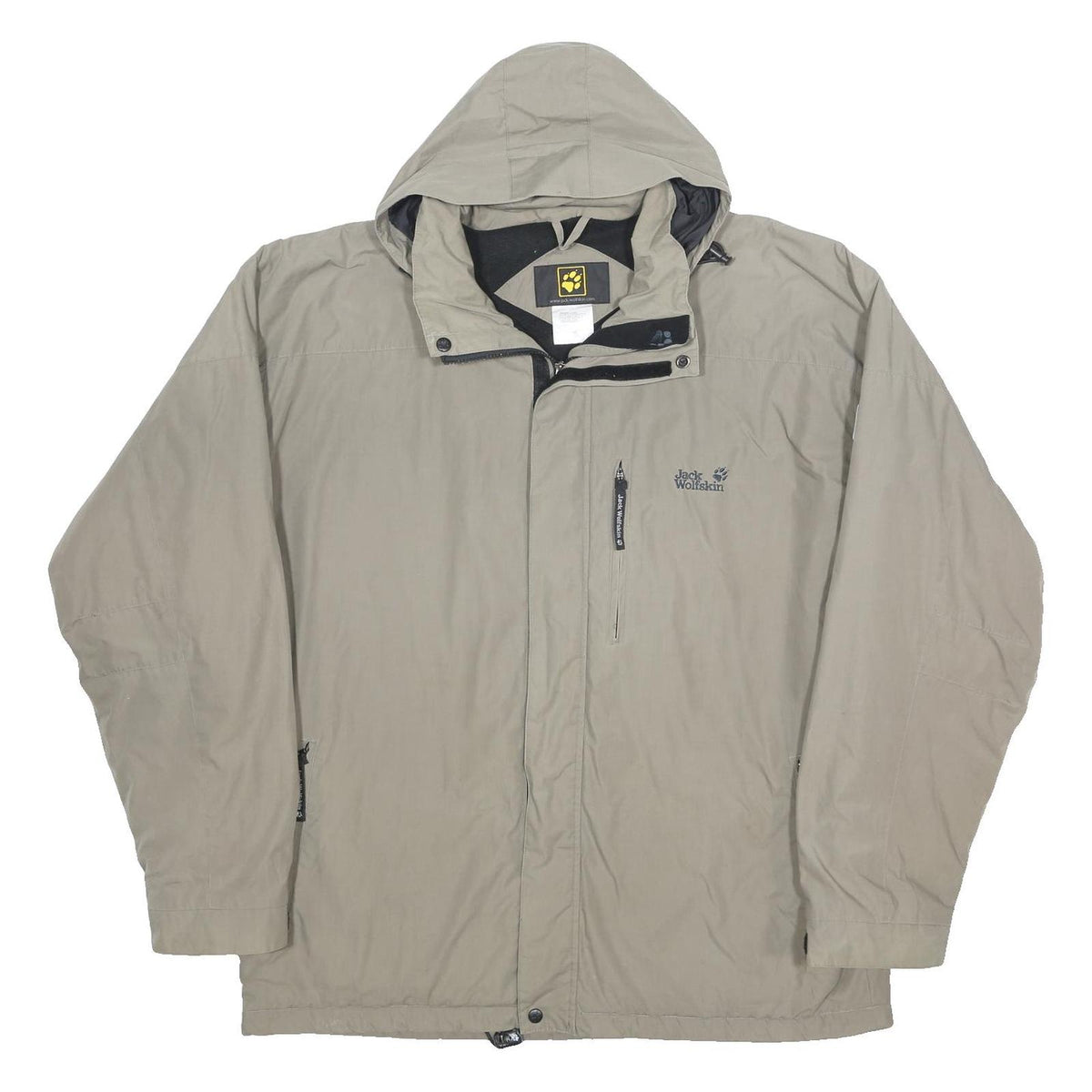 JACK WOLFSKIN Mens Beige Hooded Cotton Blend Jacket 2XL Outdoor Zip Casual