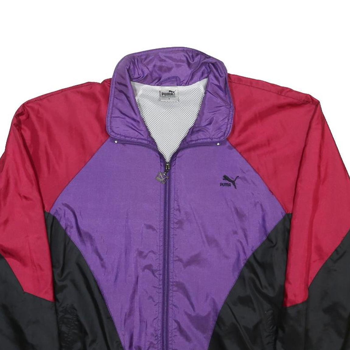 PUMA Mens Purple & Red Black Zip Windbreaker Jacket L Polyamide Plain Sportswear