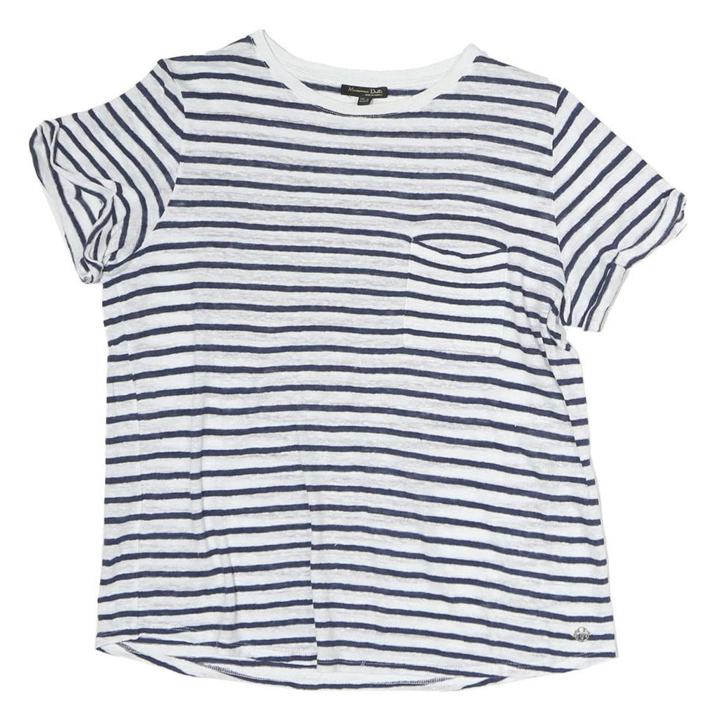 MASSIMO DUTTI Womens White & Blue Striped Short Sleeve Crew Neck Top XS Casual