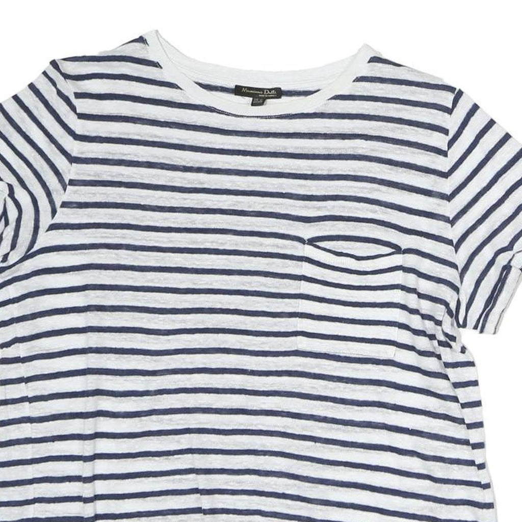 MASSIMO DUTTI Womens White & Blue Striped Short Sleeve Crew Neck Top XS Casual