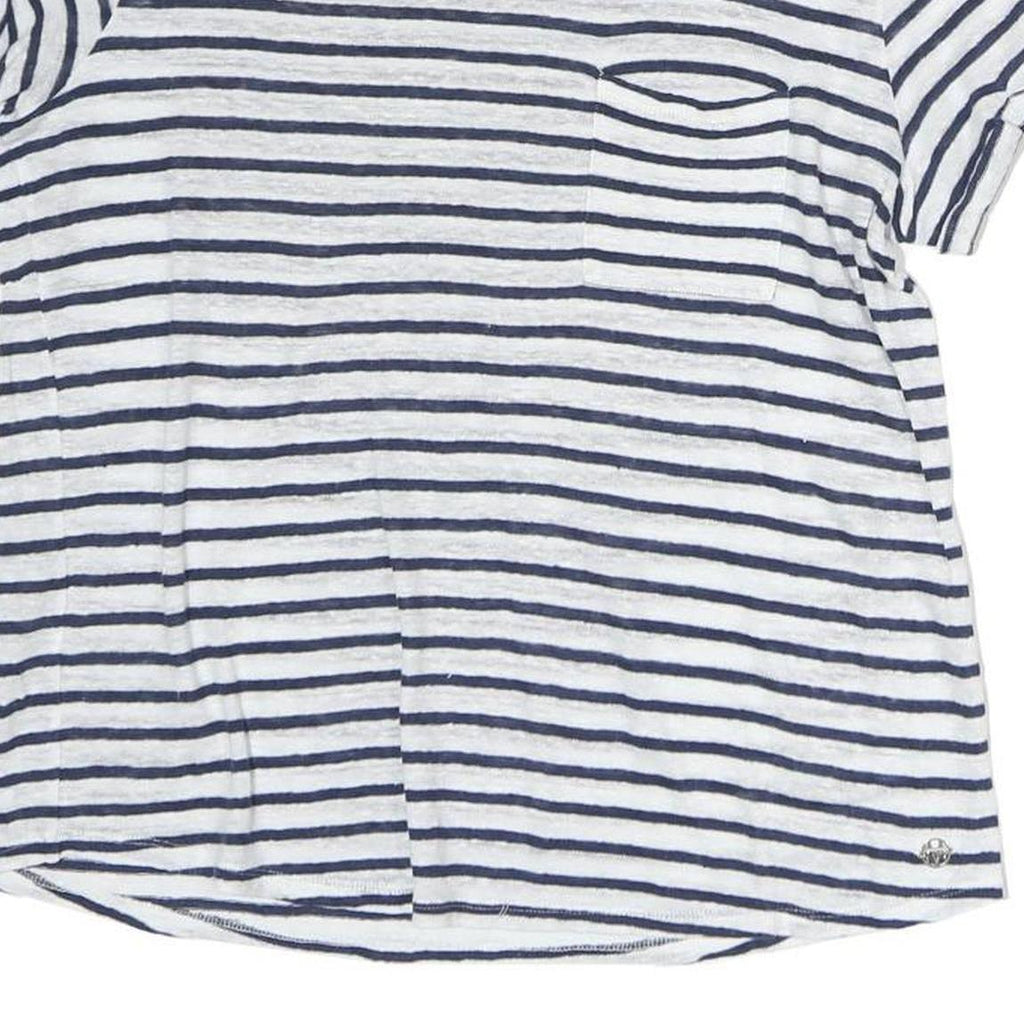 MASSIMO DUTTI Womens White & Blue Striped Short Sleeve Crew Neck Top XS Casual