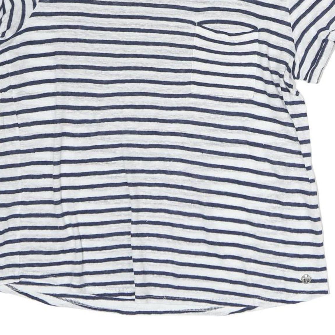 MASSIMO DUTTI Womens White & Blue Striped Short Sleeve Crew Neck Top XS Casual