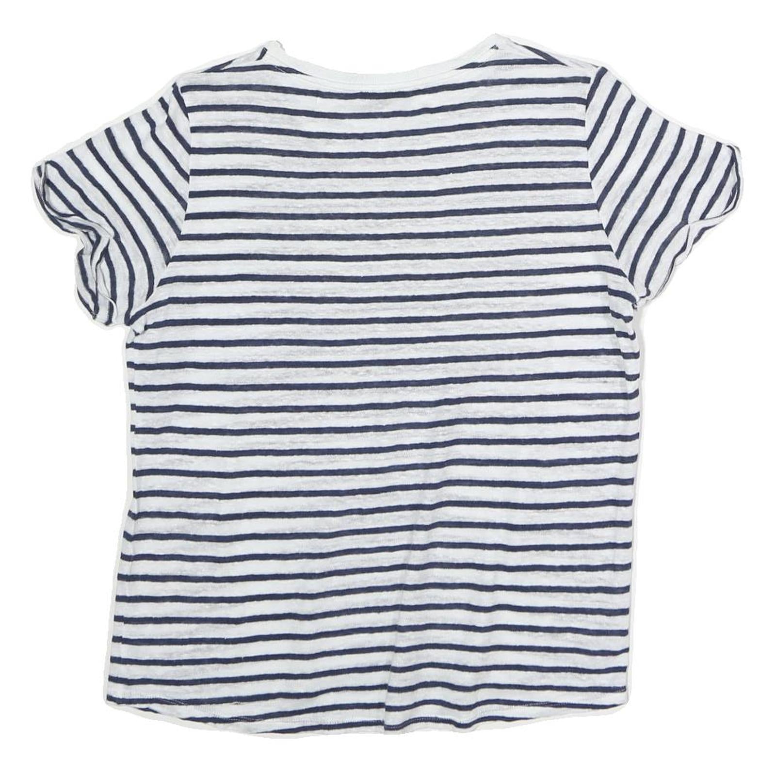 MASSIMO DUTTI Womens White & Blue Striped Short Sleeve Crew Neck Top XS Casual