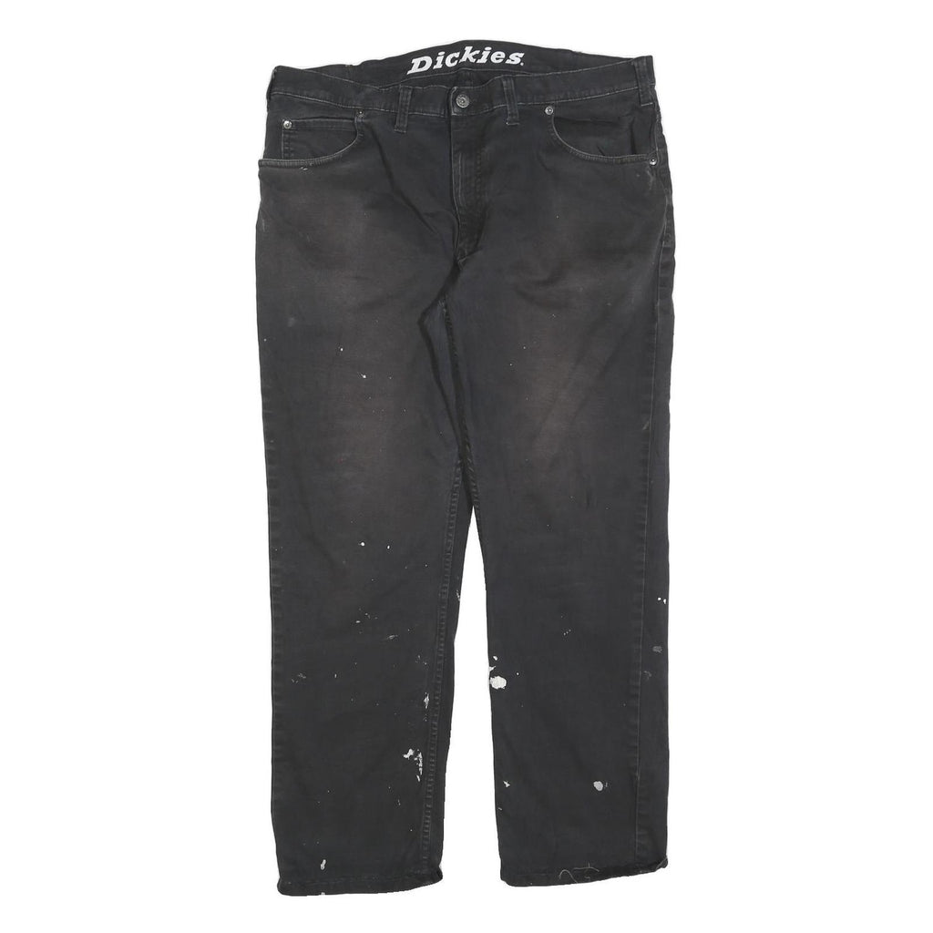 DICKIES Mens Cotton Blend Black Regular Straight Trousers W36 L30 Workwear