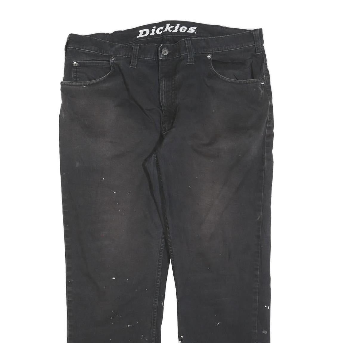 DICKIES Mens Cotton Blend Black Regular Straight Trousers W36 L30 Workwear