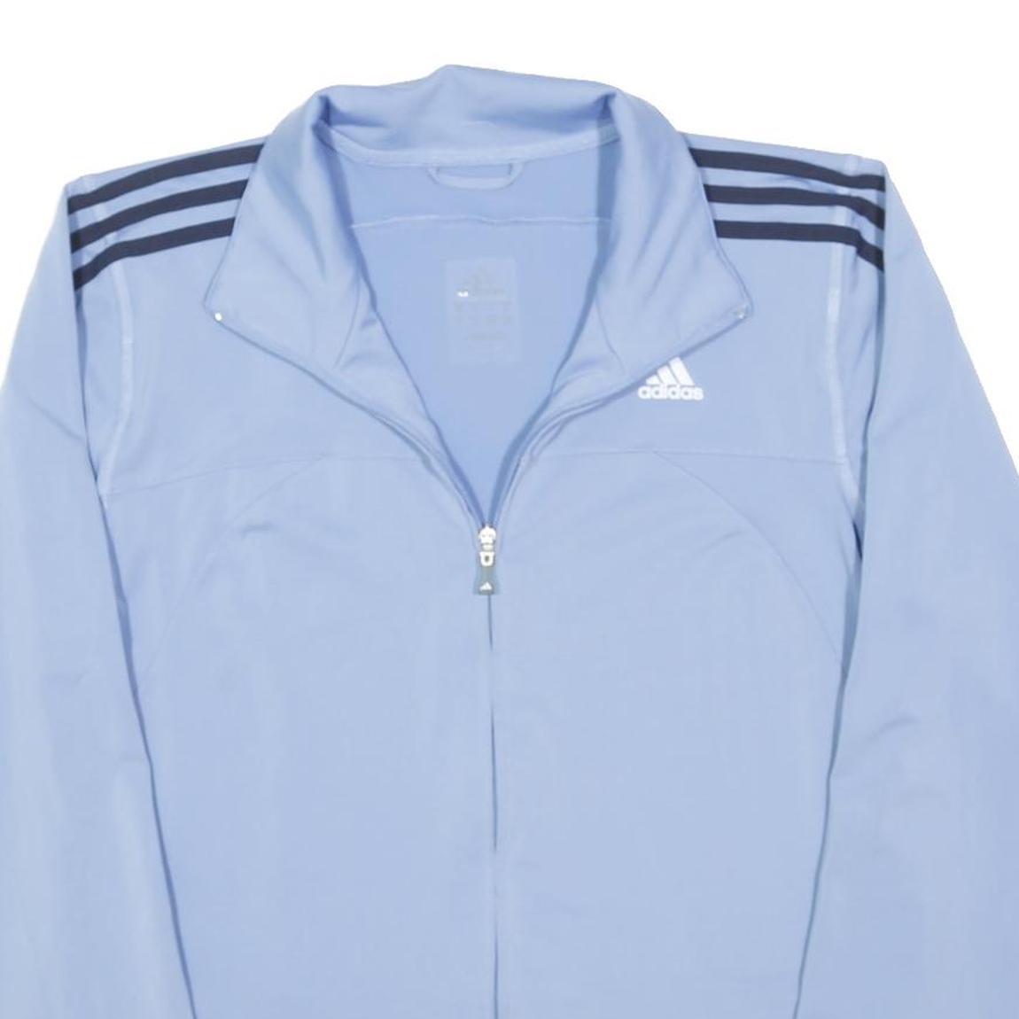 ADIDAS Womens Blue Jacket M Polyester Blend Zip Plain Sports Activewear
