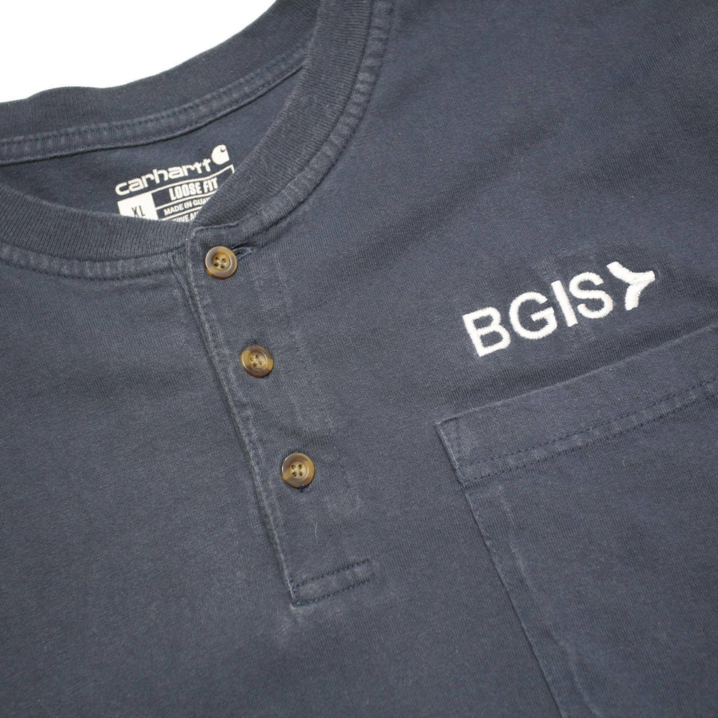 CARHARTT Mens Navy Blue Graphic Henley T-Shirt XL Long Sleeve Cotton Blend