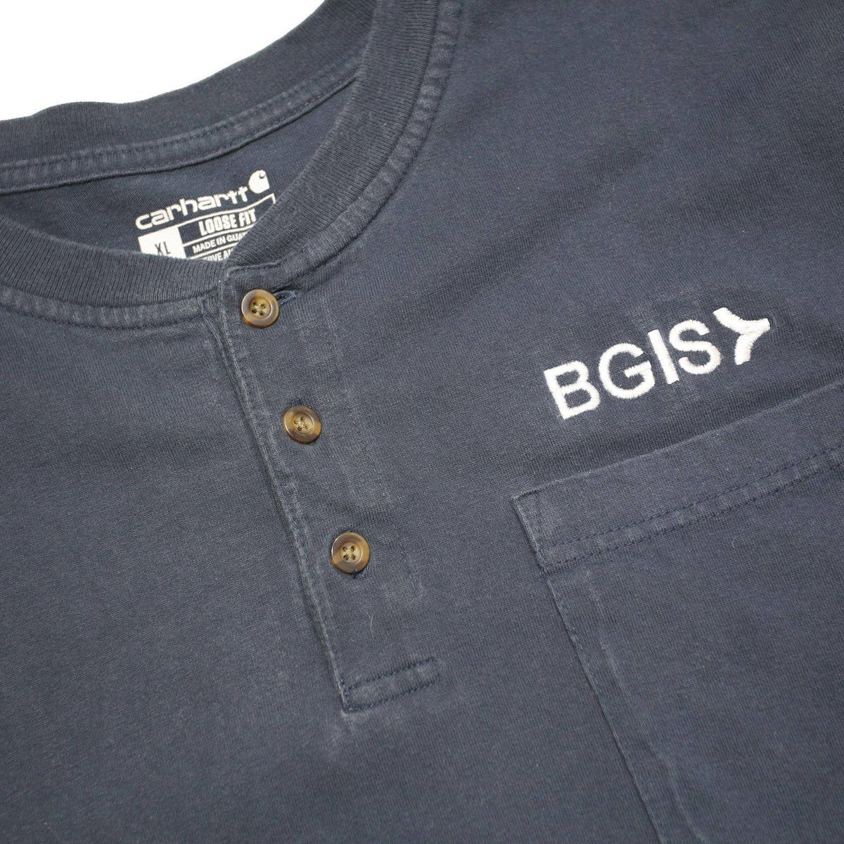 CARHARTT Mens Navy Blue Graphic Henley T-Shirt XL Long Sleeve Cotton Blend