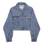 BENETTON Womens Blue Denim Jacket S Cotton Button Classic Cropped Fit