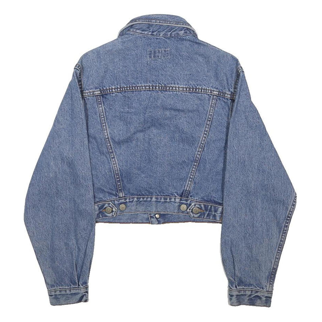 BENETTON Womens Blue Denim Jacket S Cotton Button Classic Cropped Fit