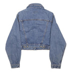 BENETTON Womens Blue Denim Jacket S Cotton Button Classic Cropped Fit