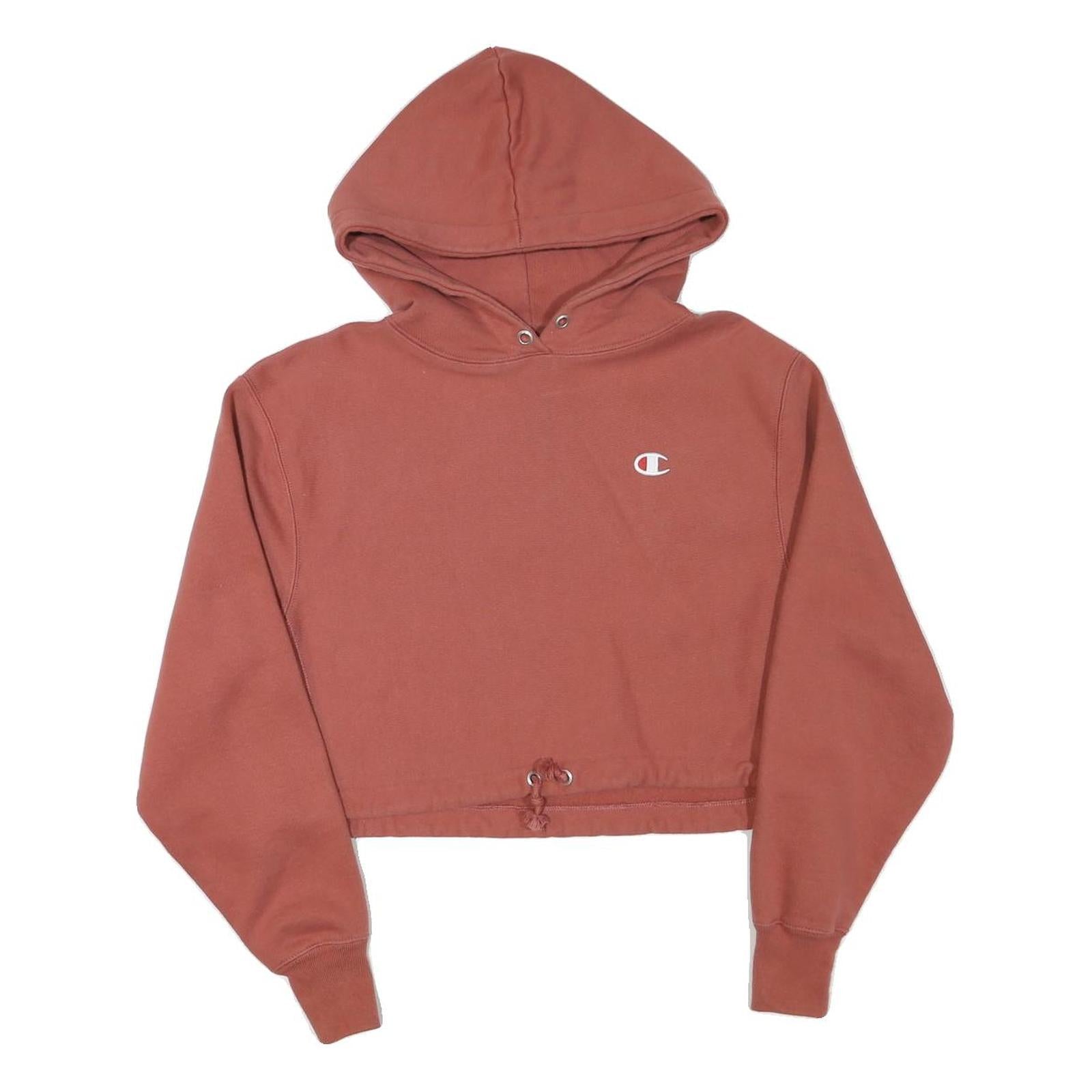 CHAMPION Womens Rust Pullover Hoodie XS Cropped Drawstring Logo Sweatshirt