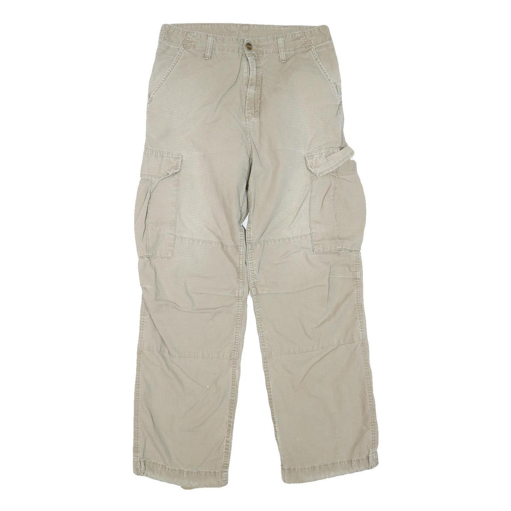 CARHARTT Mens Regular Beige Cotton Blend Cargo Trousers W32 L30 Workwear Zip