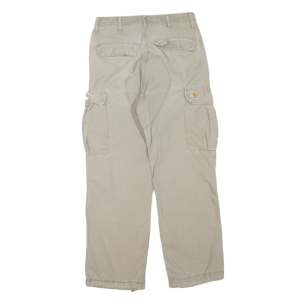 CARHARTT Mens Regular Beige Cotton Blend Cargo Trousers W32 L30 Workwear Zip