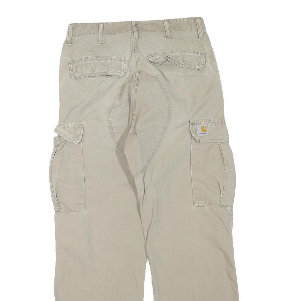 CARHARTT Mens Regular Beige Cotton Blend Cargo Trousers W32 L30 Workwear Zip