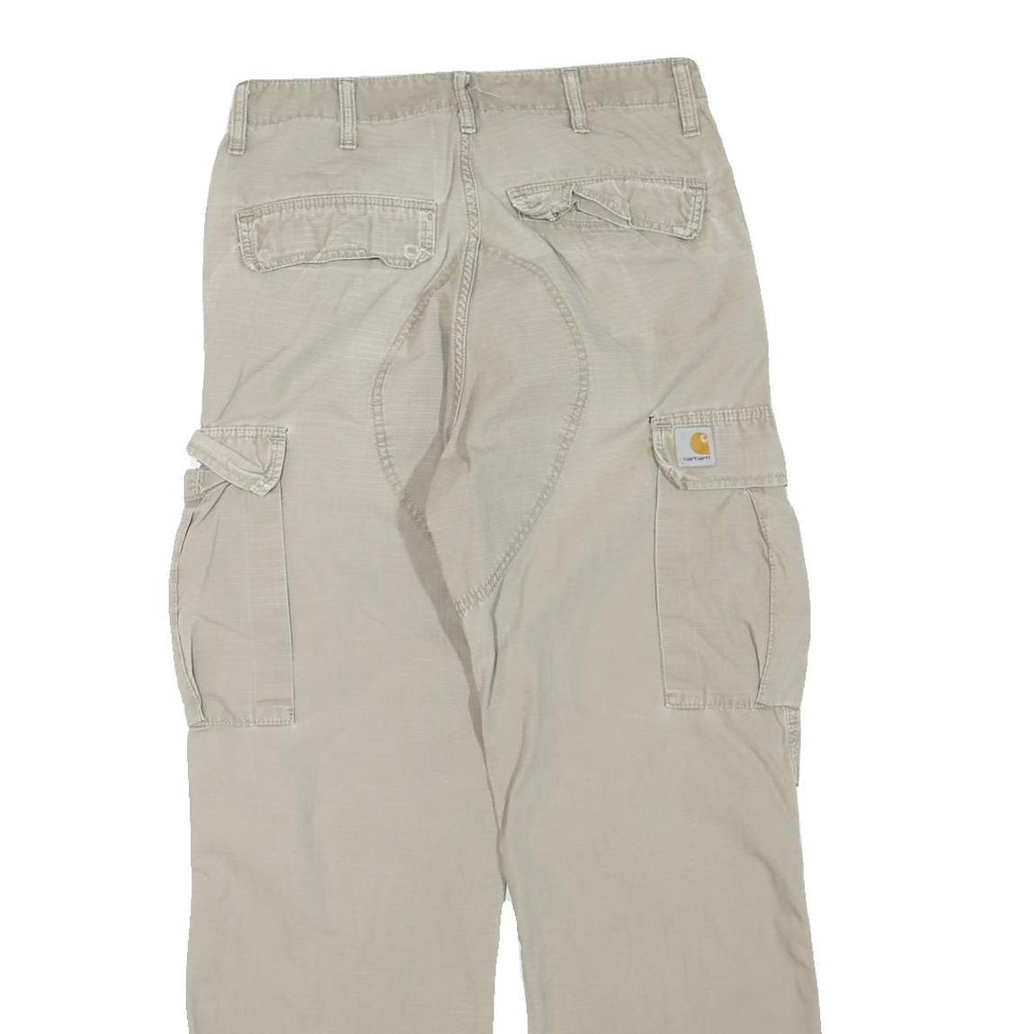 CARHARTT Mens Regular Beige Cotton Blend Cargo Trousers W32 L30 Workwear Zip