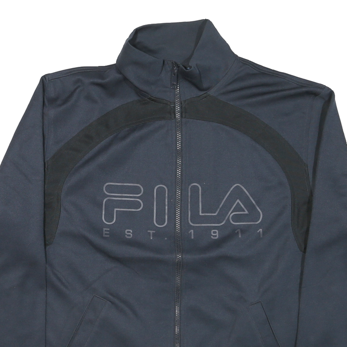 FILA Mens Black & Dark Blue Zip Up Jacket L Polyester Blend Sports Casual