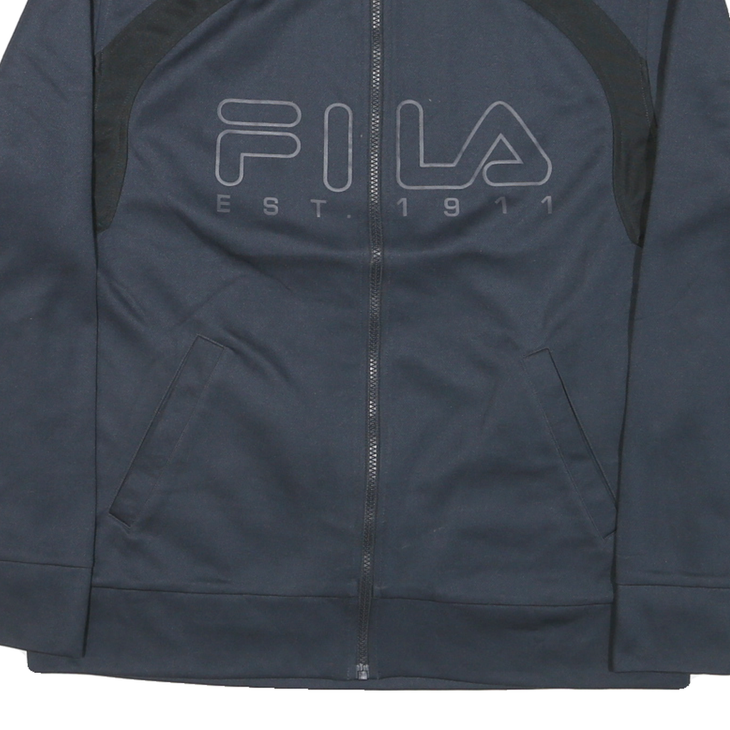 FILA Mens Black & Dark Blue Zip Up Jacket L Polyester Blend Sports Casual